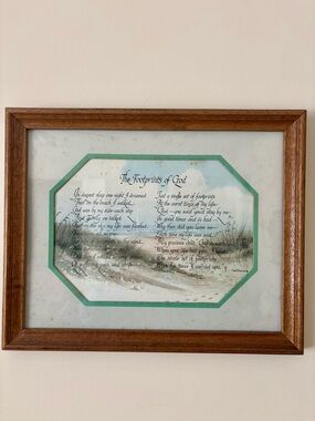 Vintage Framed 'Footprints of God' Wall Art in Wood Frame